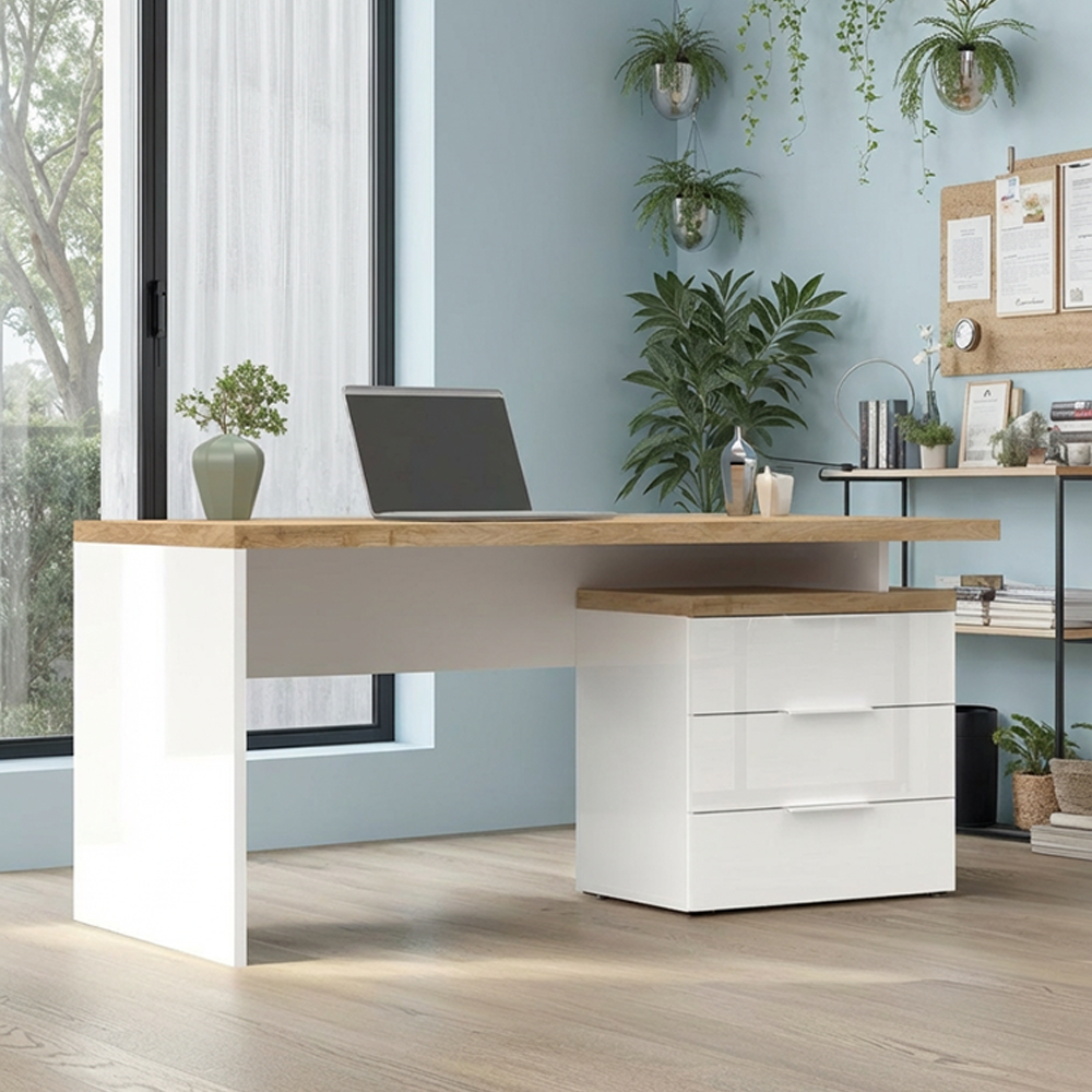COPENAGHEN Scrivania da 160 cm - con 3 Cassetti - Maniglia in Metallo