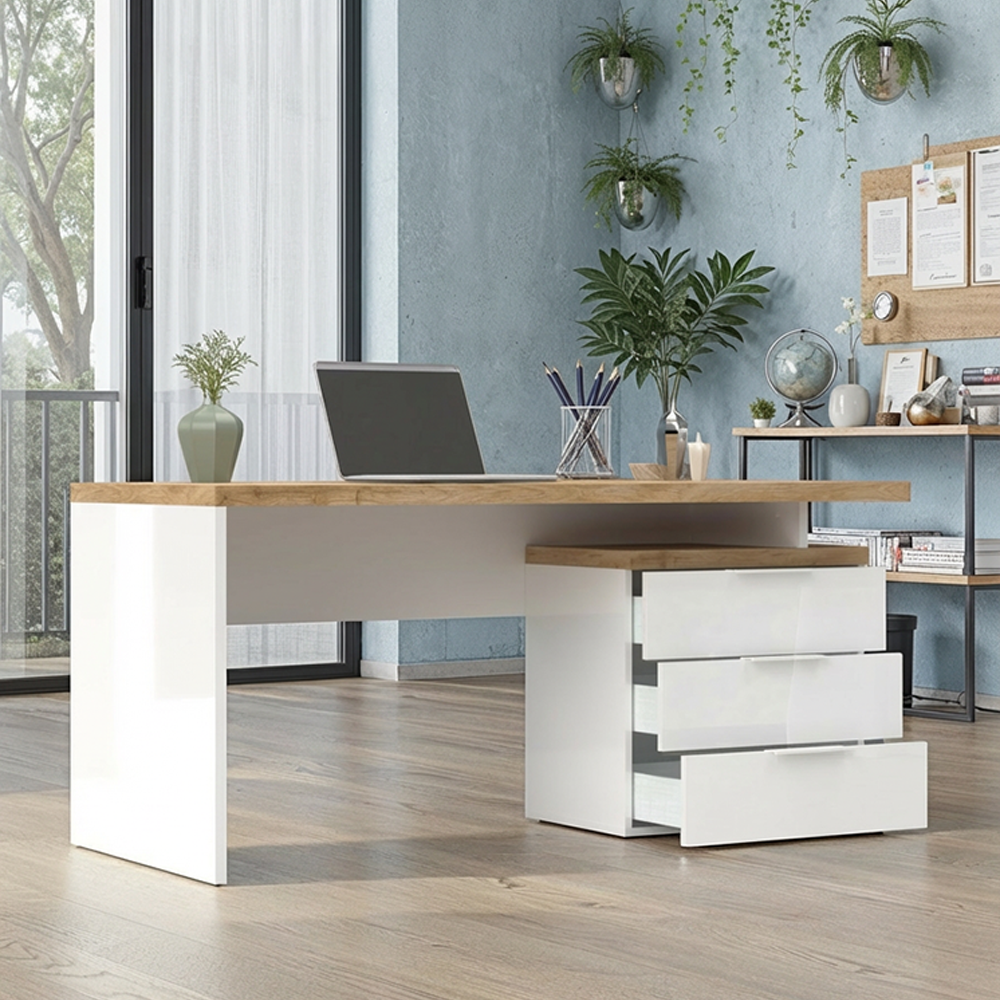 COPENAGHEN Scrivania da 160 cm - con 3 Cassetti - Maniglia in Metallo
