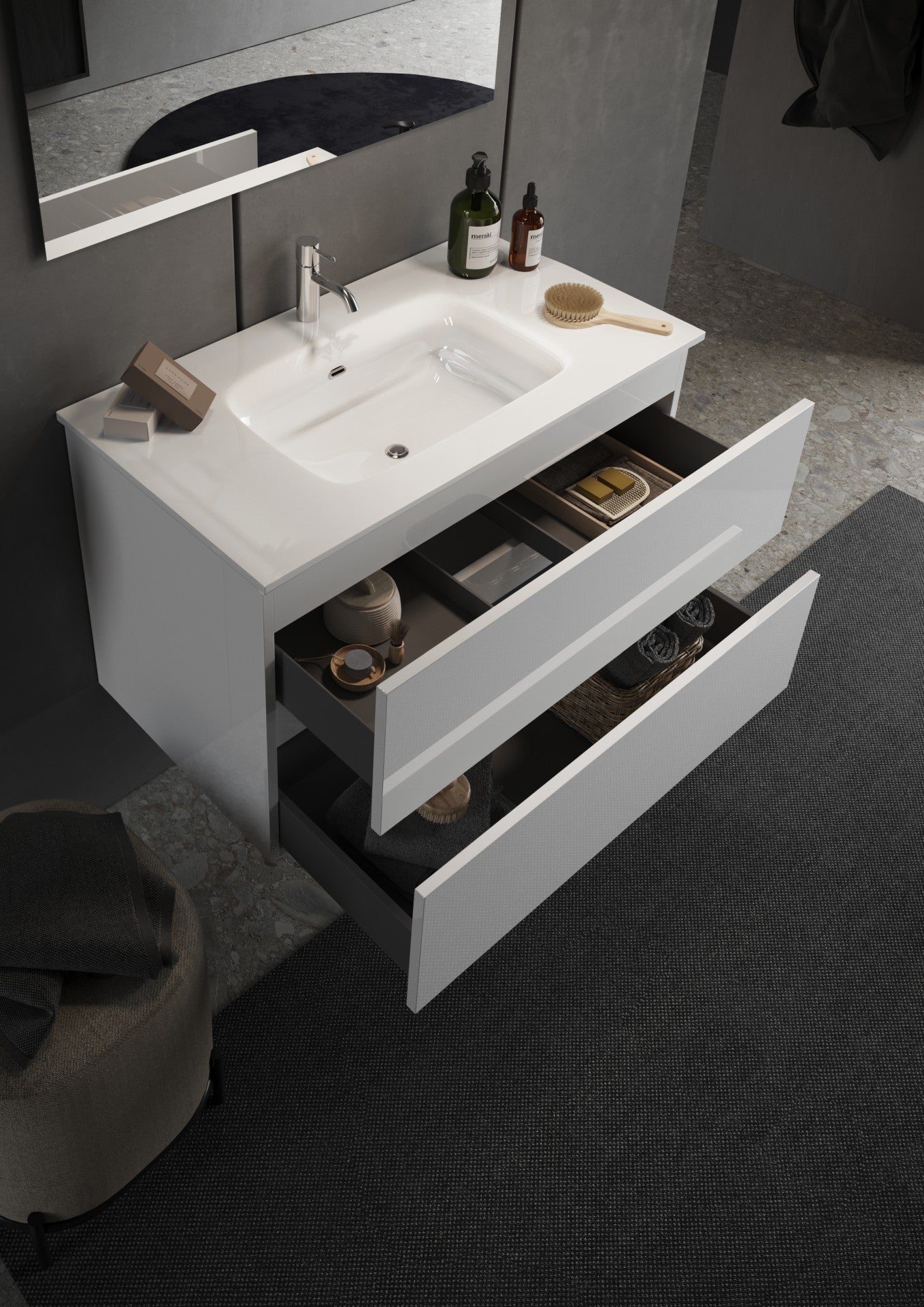 Mobile Bagno Sospeso 2 Cassetti LONDON 101 cm Bianco Lucido