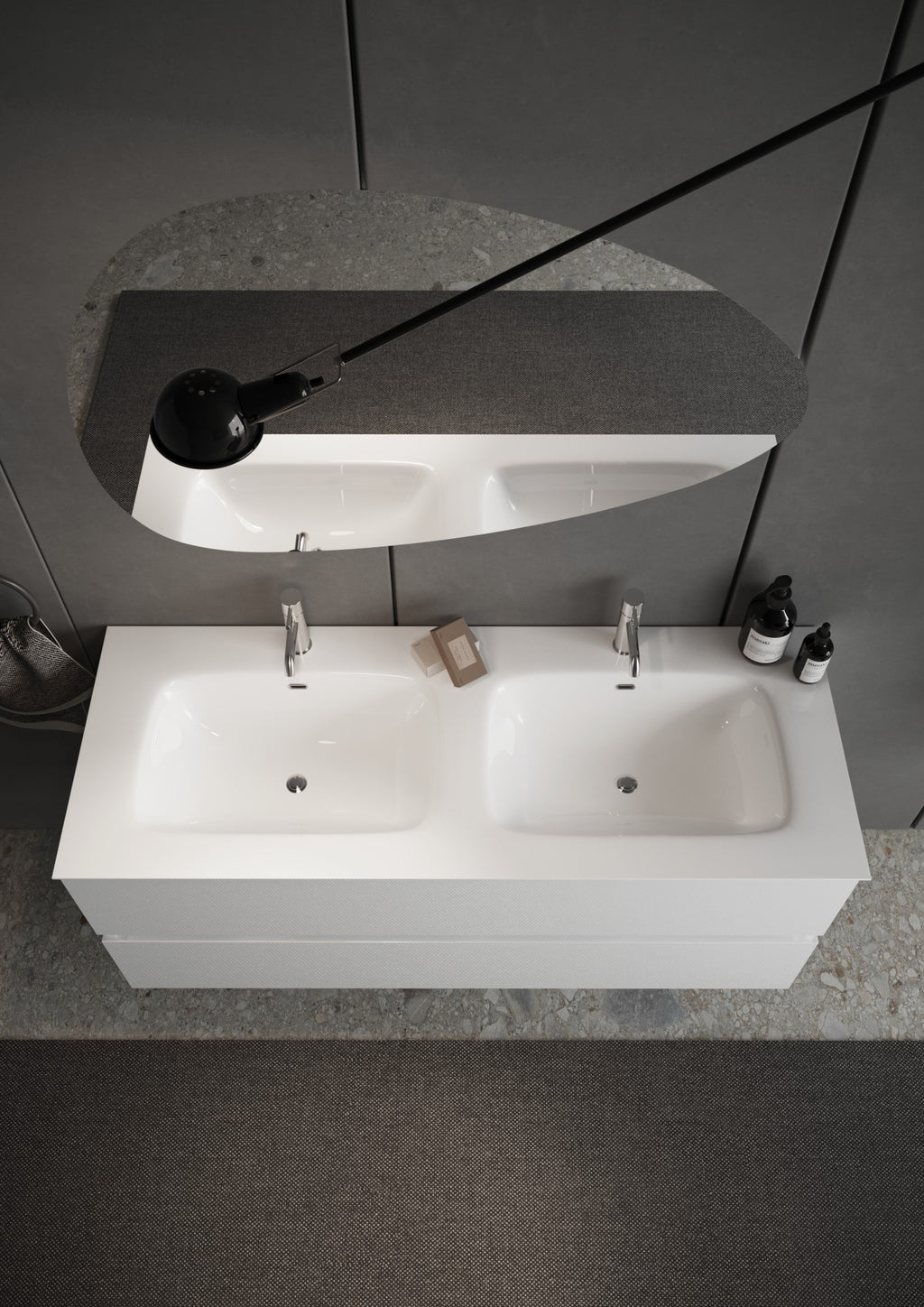 Mobile Bagno Sospeso (lavabo a Doppia Vasca) - 2 Cassetti LONDON 122 cm Bianco Lucido