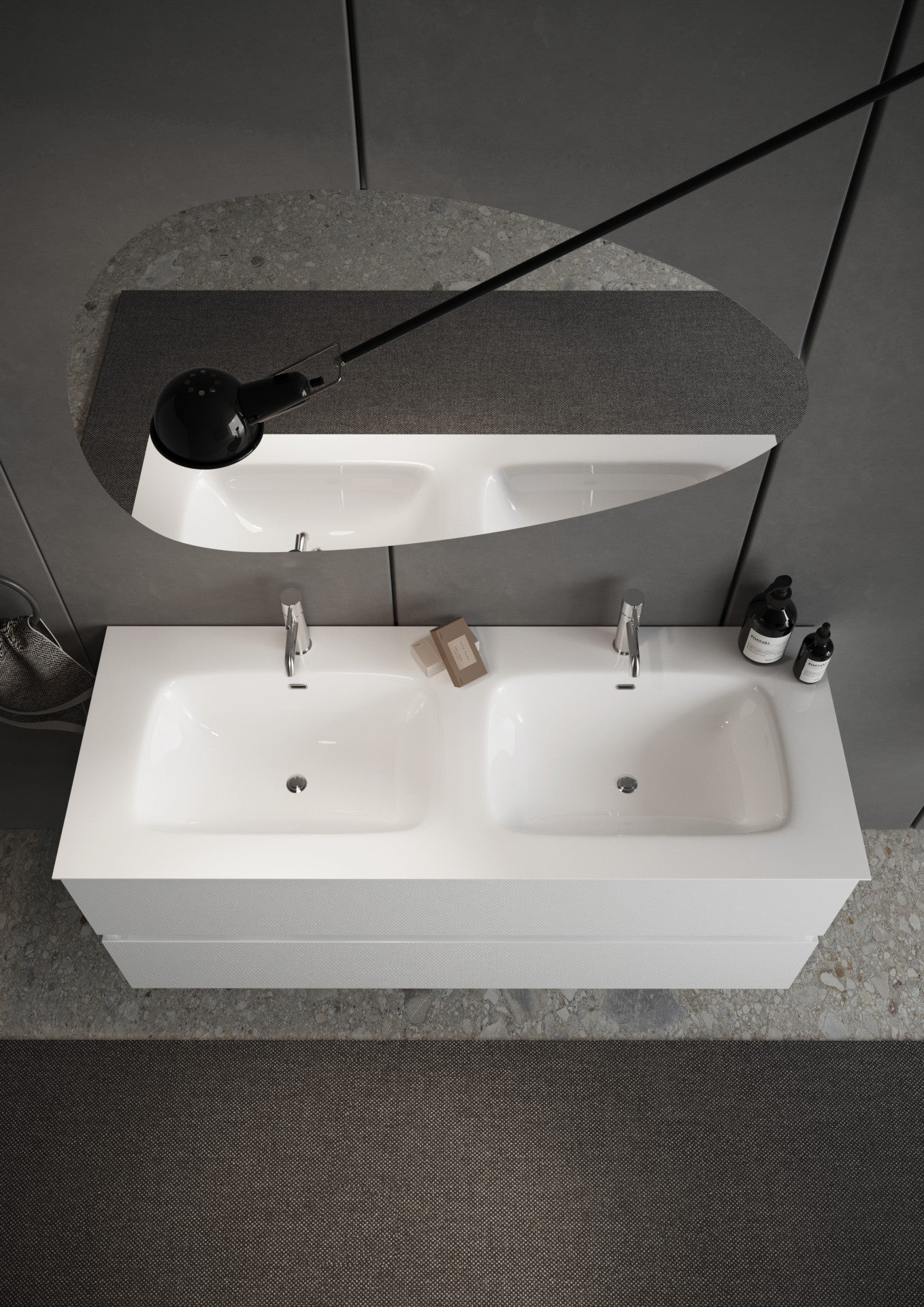Mobile Bagno Sospeso (lavabo a Doppia Vasca) - 2 Cassetti LONDON 122 cm Bianco Lucido