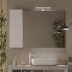 BARCELONA Specchiera Bagno con Colonna 1 Anta e LED 110 cm Bianco Lucido / Cemento