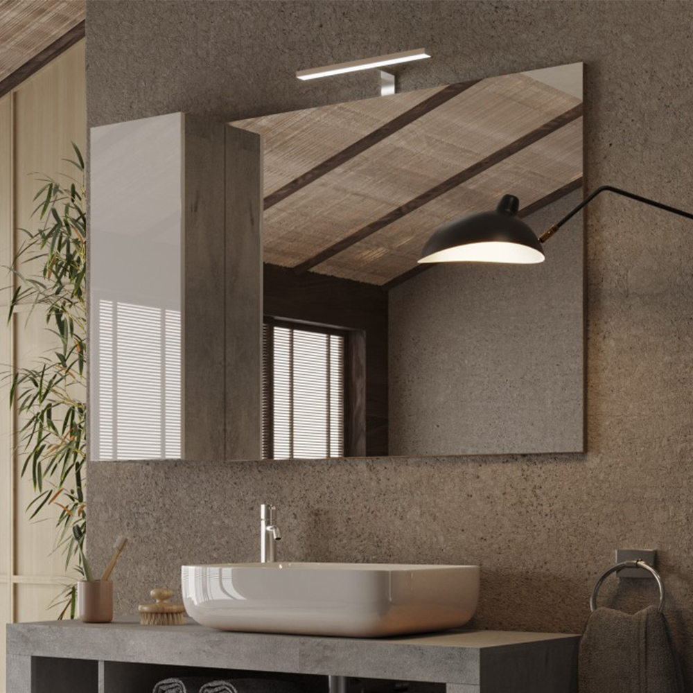 BARCELONA Specchiera Bagno con Colonna 1 Anta e LED 110 cm Bianco Lucido / Cemento