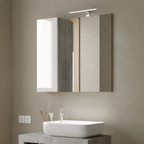 BARCELONA Specchiera Bagno con Colonna 1 Anta e LED 78 cm Bianco Lucido / Cemento