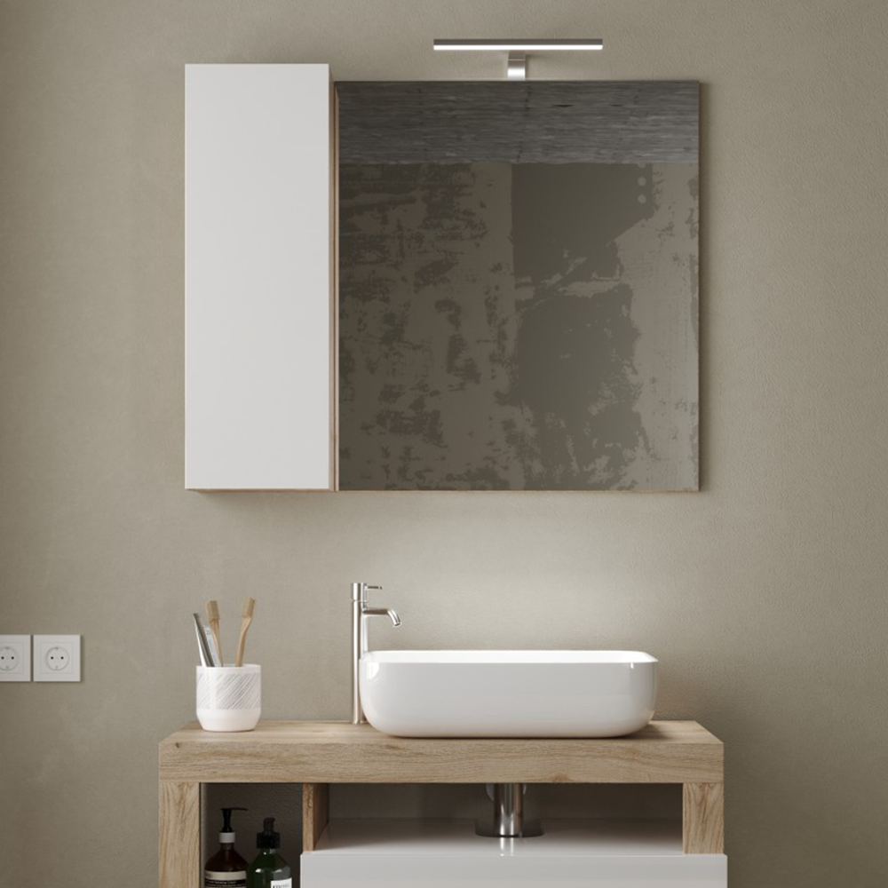 BARCELONA Specchiera Bagno con Colonna 1 Anta e LED 92 cm