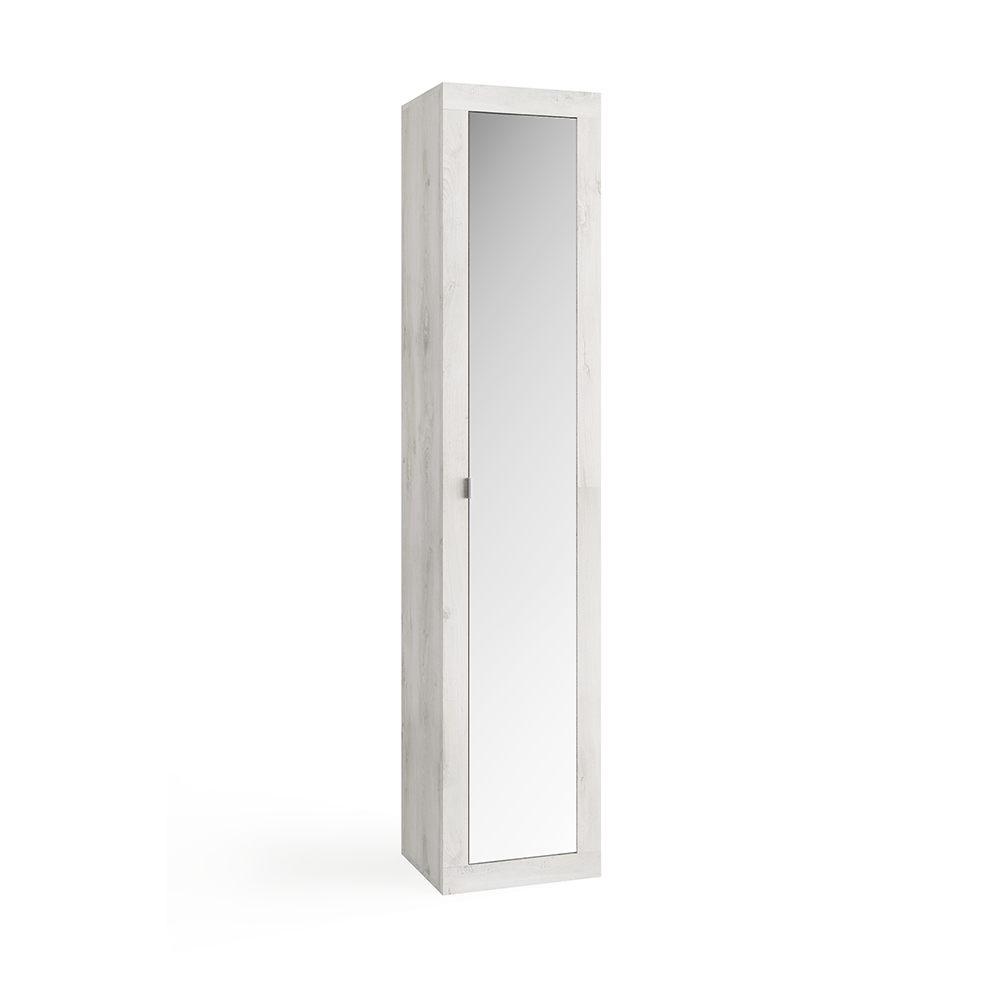 MADRID Armadio a 1 Anta - con Specchio - 5 Ripiani 40 cm Pino Quercia
