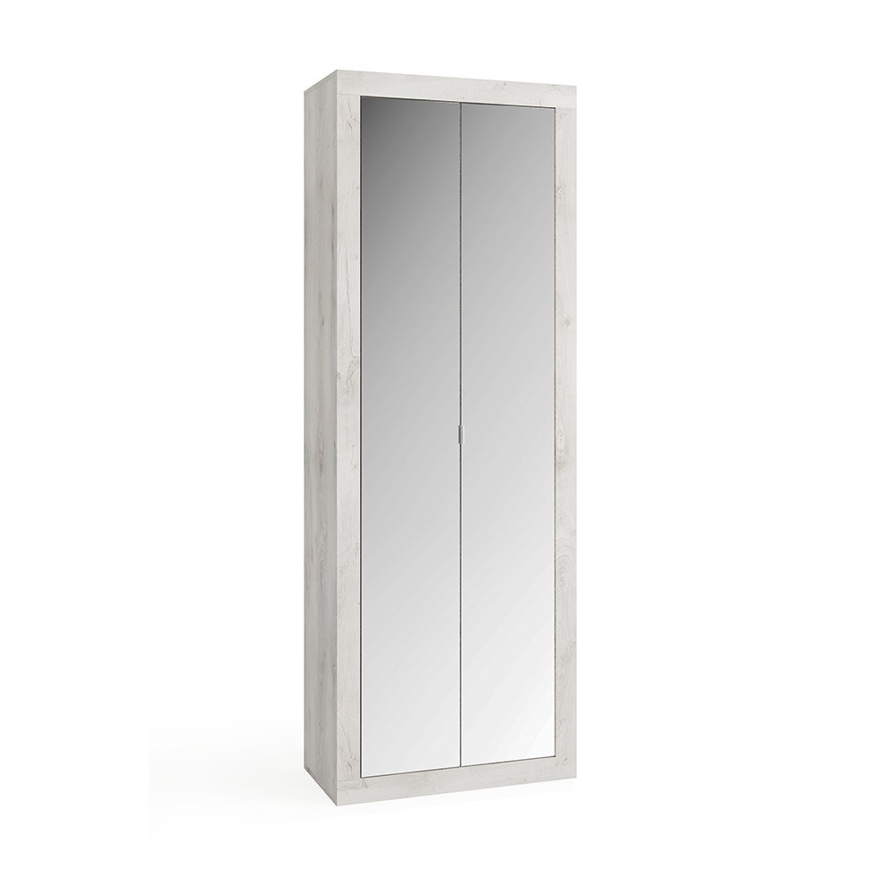 MADRID Armadio a 2 Ante - con Specchio - 5 Ripiani 70 cm Pino Quercia