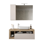 BARCELONA Mobile Bagno Sospeso 1 Cassetto con Specchiera con Colonna 1 Anta e Luce LED Cashmere / Kadiz