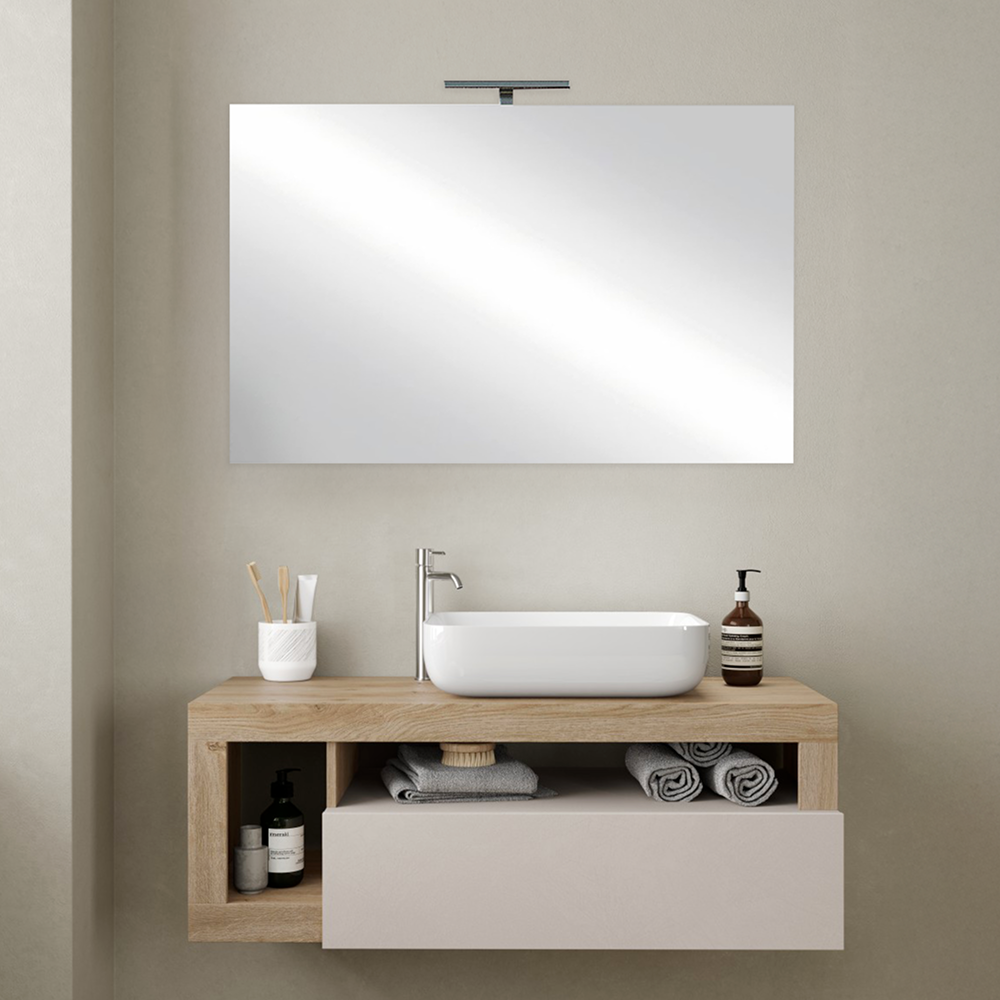 BARCELONA Mobile Bagno Sospeso 1 Cassetto con Specchiera con Luce LED Cashmere / Kadiz