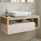BARCELONA Mobile Bagno Sospeso 1 Cassetto con Specchiera con Luce LED Cashmere / Kadiz