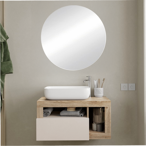 BARCELONA Mobile Bagno Sospeso 1 Cassetto con Specchiera "orb" - Retroilluminata Cashmere / Kadiz