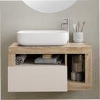 BARCELONA Mobile Bagno Sospeso 1 Cassetto con Specchiera "orb" - Retroilluminata Cashmere / Kadiz