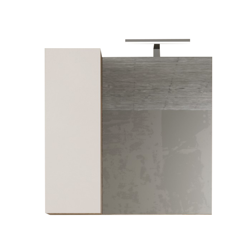 BARCELONA Mobile Bagno Sospeso 1 Cassetto con Specchiera con Colonna 1 Anta e Luce LED Cashmere / Kadiz