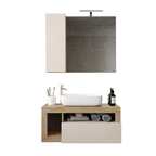 BARCELONA Mobile Bagno Appeso 1 Cassetto con BARCELONA Specchiera Con Colonna 1 Anta E Luce Led