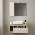 BARCELONA Mobile Bagno Appeso 1 Cassetto con BARCELONA Specchiera Con Colonna 1 Anta E Luce Led