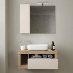 BARCELONA Mobile Bagno Appeso 1 Cassetto con BARCELONA Specchiera Con Colonna 1 Anta E Luce Led