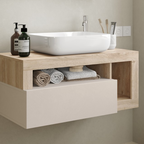 BARCELONA Mobile Bagno Appeso 1 Cassetto con BARCELONA Specchiera Con Colonna 1 Anta E Luce Led