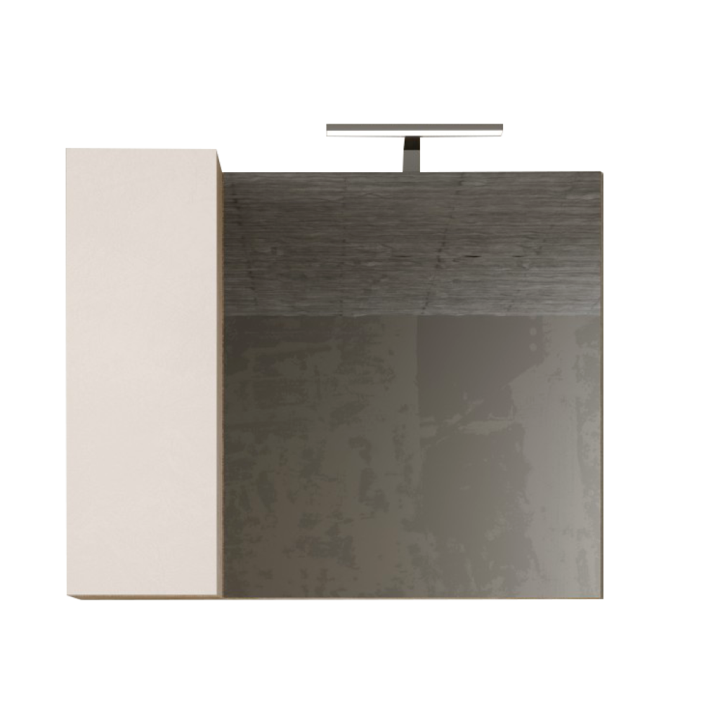 BARCELONA Mobile Bagno Appeso 1 Cassetto con BARCELONA Specchiera Con Colonna 1 Anta E Luce Led