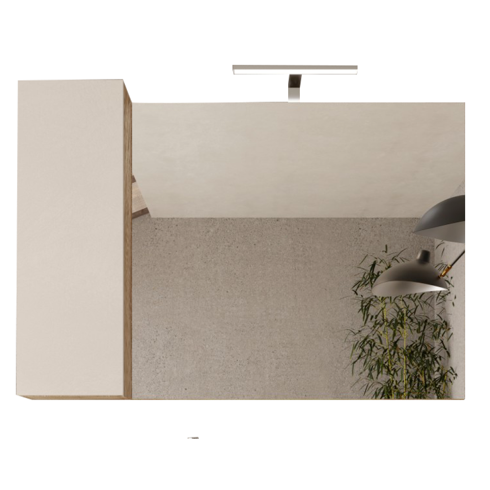 BARCELONA Mobile Bagno a Terra 2 Cassetti con Specchiera con Colonna 1 Anta e Luce LED Cashmere / Kadiz
