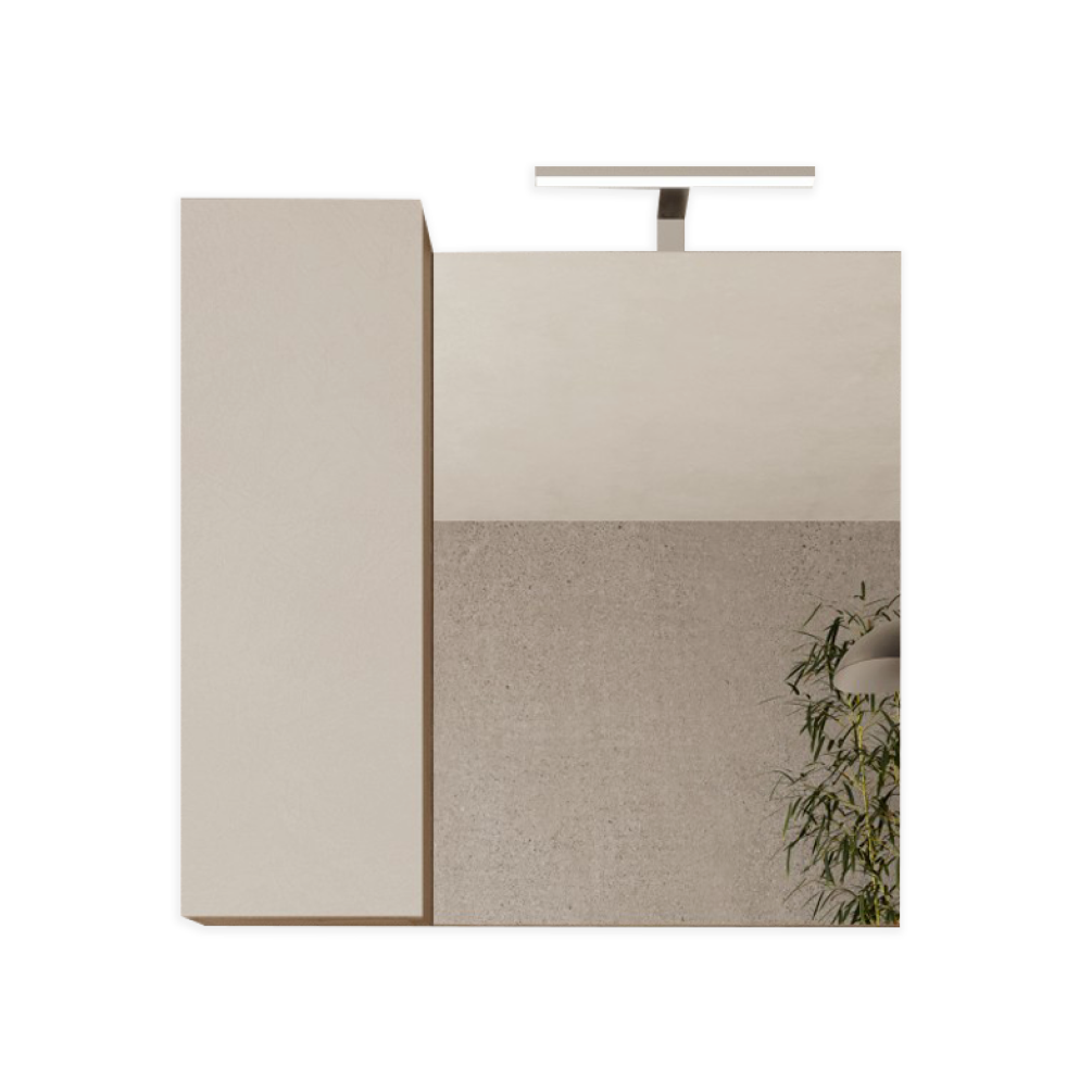 BARCELONA Mobile Bagno a Terra 2 Cassetti con Specchiera con Colonna 1 Anta e Luce LED Cashmere / Kadiz