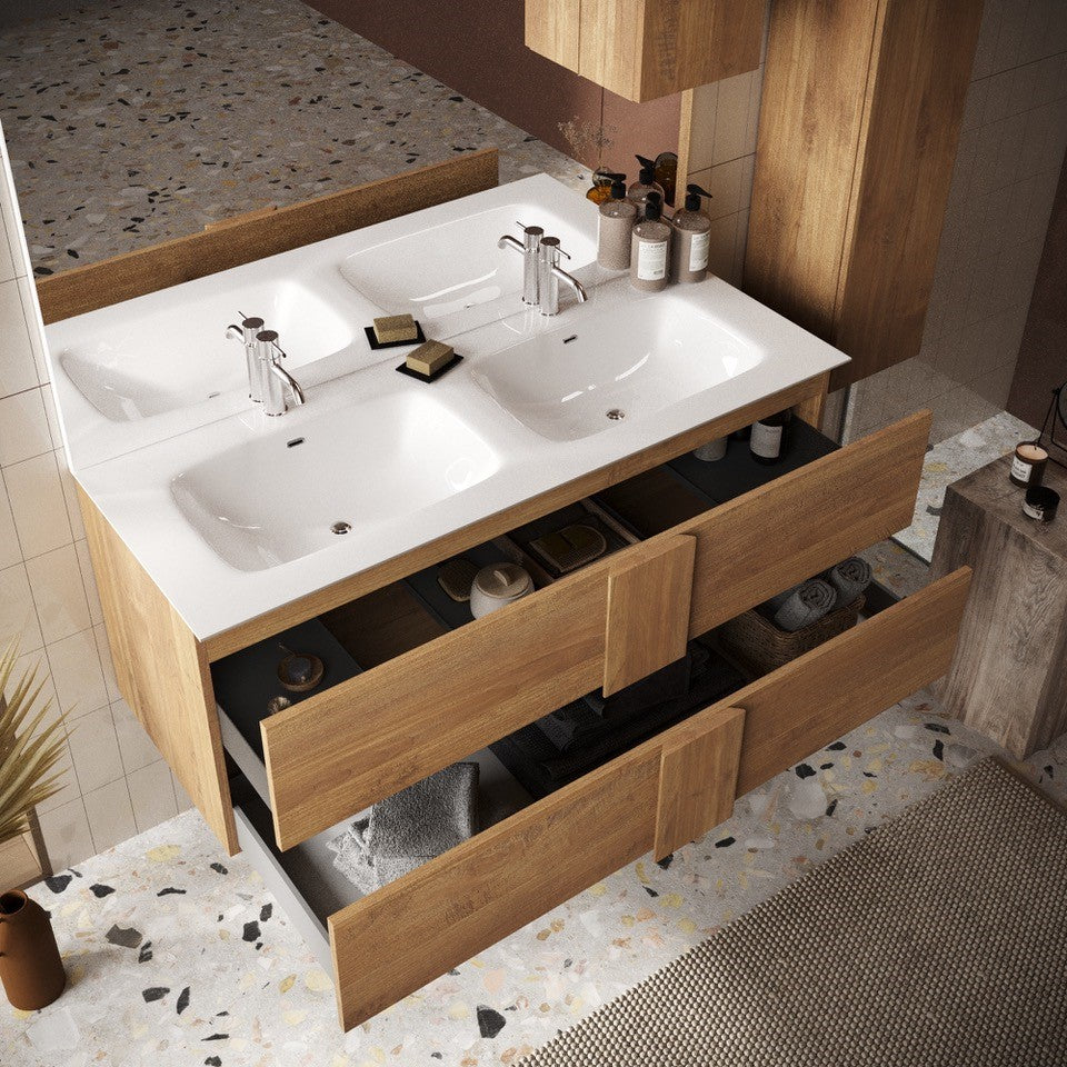 Mobile Bagno Sospeso (lavabo a Doppia Vasca) - 2 Cassetti ROME 122 cm Mercure
