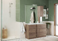 ROME Mobile Bagno con Lavabo in Ceramica, a Terra con Base, Larghezza 120cm, Lavabo a Doppia Vasca con Specchiera con Colonna 1 Anta e Luce LED Legno di Quercia Mercurio