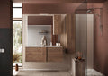 ROME Mobile Bagno con Lavabo in Ceramica, Sospeso, Larghezza 120cm, Lavabo a Doppia Vasca con Specchiera con Colonna 1 Anta e Luce LED Legno di Quercia Mercurio