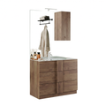 ROME Mobile Bagno con Lavabo in Ceramica, a Terra con Base, Larghezza 80cm con Specchiera con Colonna 1 Anta e Luce LED Legno di Quercia Mercurio