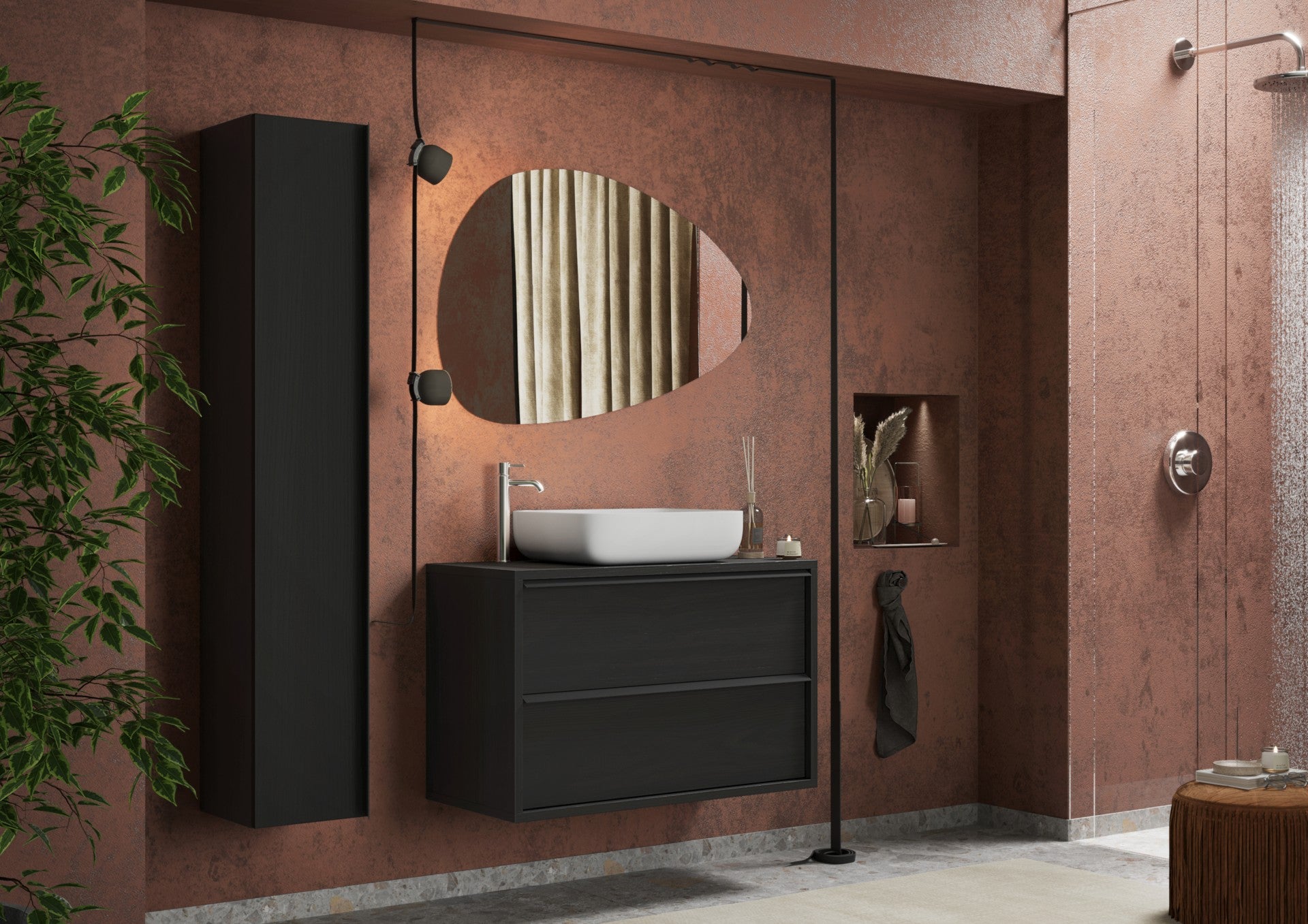 Mobile Bagno Sospeso con 2 Cassetti MILAN 105 cm Nero Frassinato