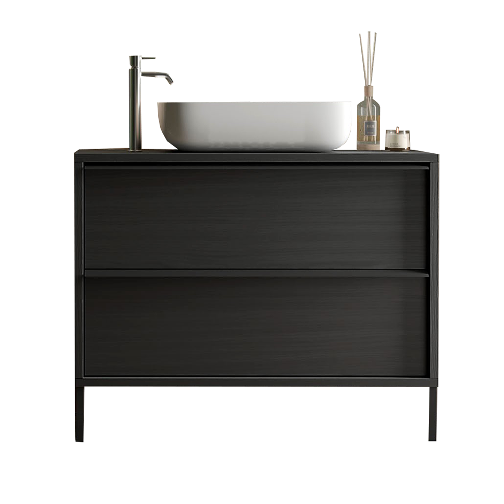 Mobile Bagno Sospeso 2 Cassetti MILAN 79 cm Nero Frassinato