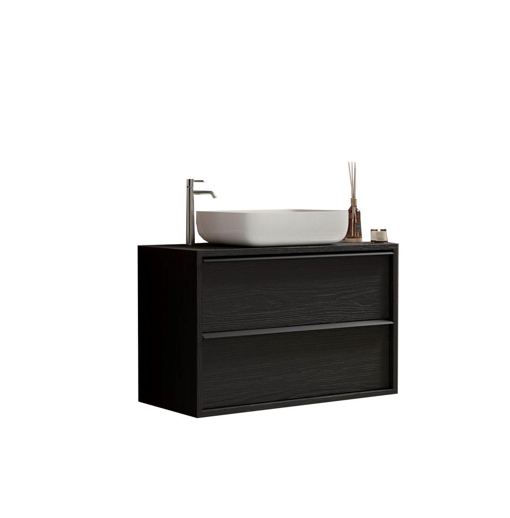 Mobile Bagno Sospeso 2 Cassetti MILAN 92 cm Nero Frassinato