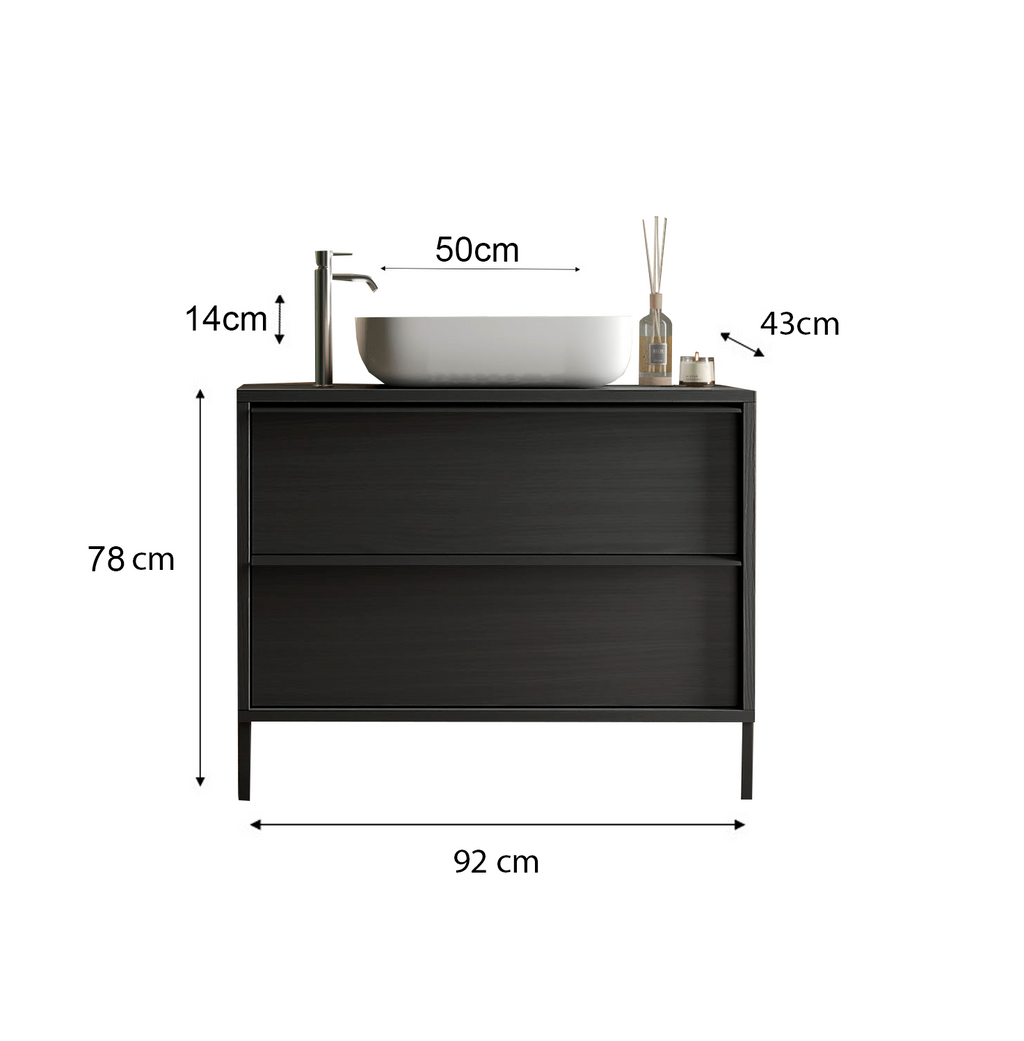 Mobile Bagno a Terra 2 Cassetti MILAN 92 cm Nero Frassinato