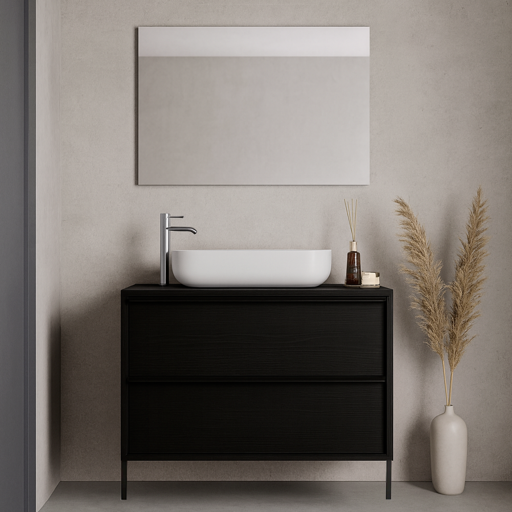 Mobile Bagno a Terra 2 Cassetti MILAN 79 cm Nero Frassinato