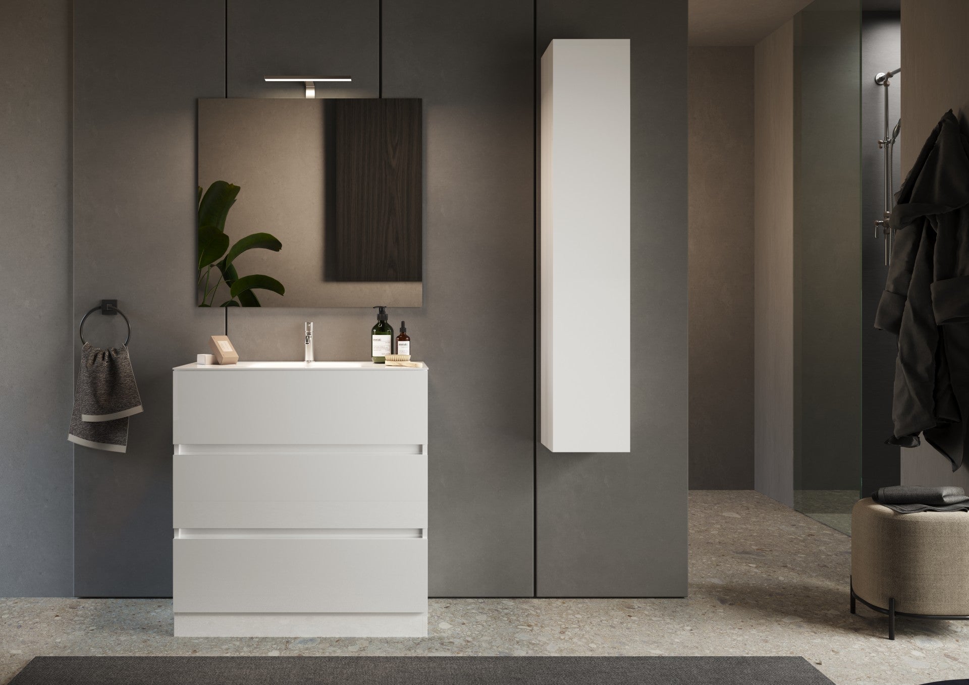 Mobile Bagno a Terra 3 Cassetti LONDON 101 cm Bianco Lucido