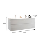 Mobile Bagno Sospeso (lavabo a Doppia Vasca) - 2 Cassetti LONDON 122 cm Bianco Lucido
