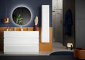 LONDON Mobile Bagno con Lavabo in Ceramica, a Terra con Base, Larghezza 120cm, con Specchiera "orb" - Retroilluminata Lacca Bianca Lucida