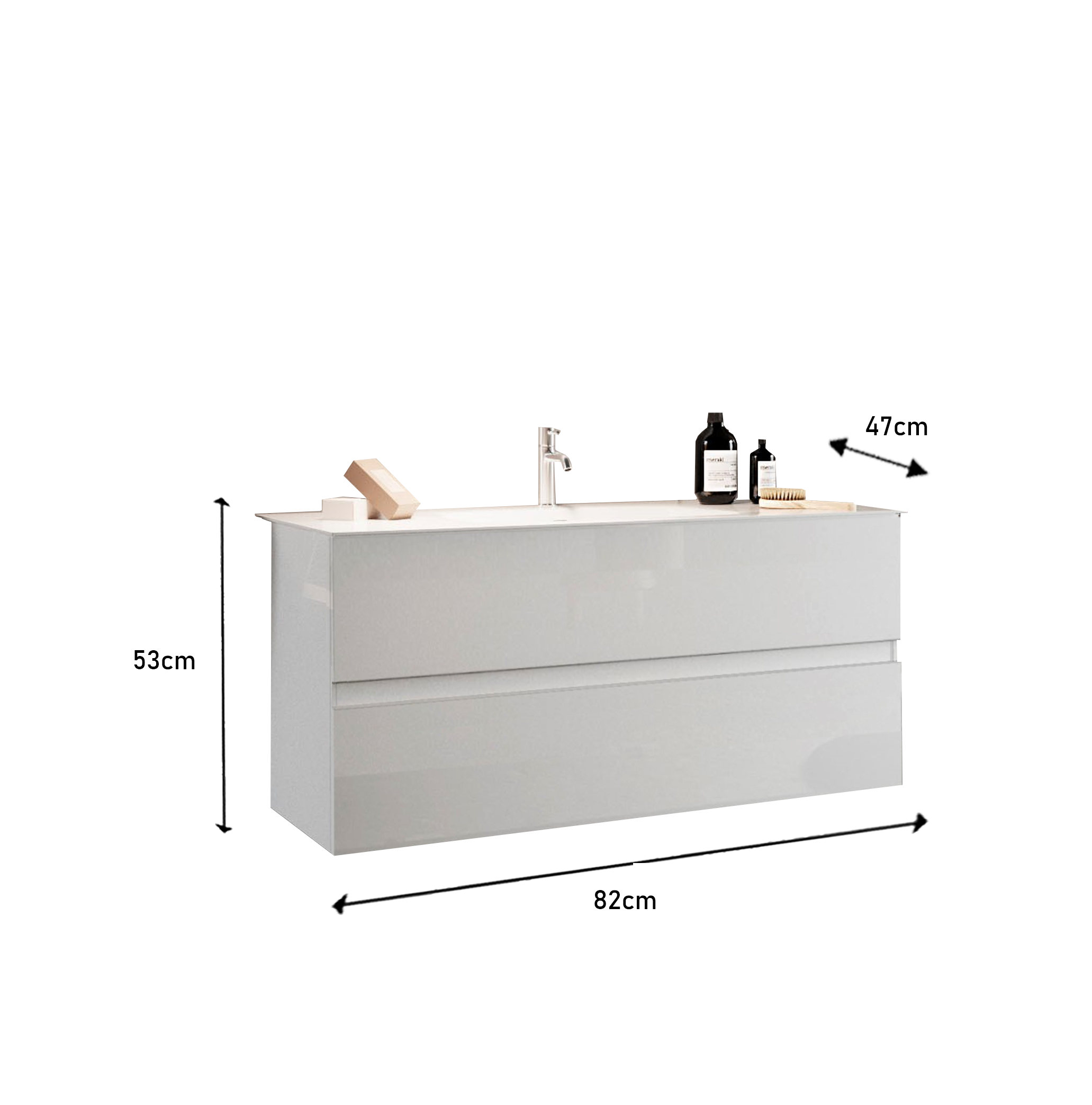 Mobile Bagno Sospeso 2 Cassetti LONDON 82 cm Bianco Lucido