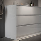 Mobile Bagno a Terra (lavabo a Doppia Vasca) - 3 Cassetti LONDON 122 cm Bianco Lucido