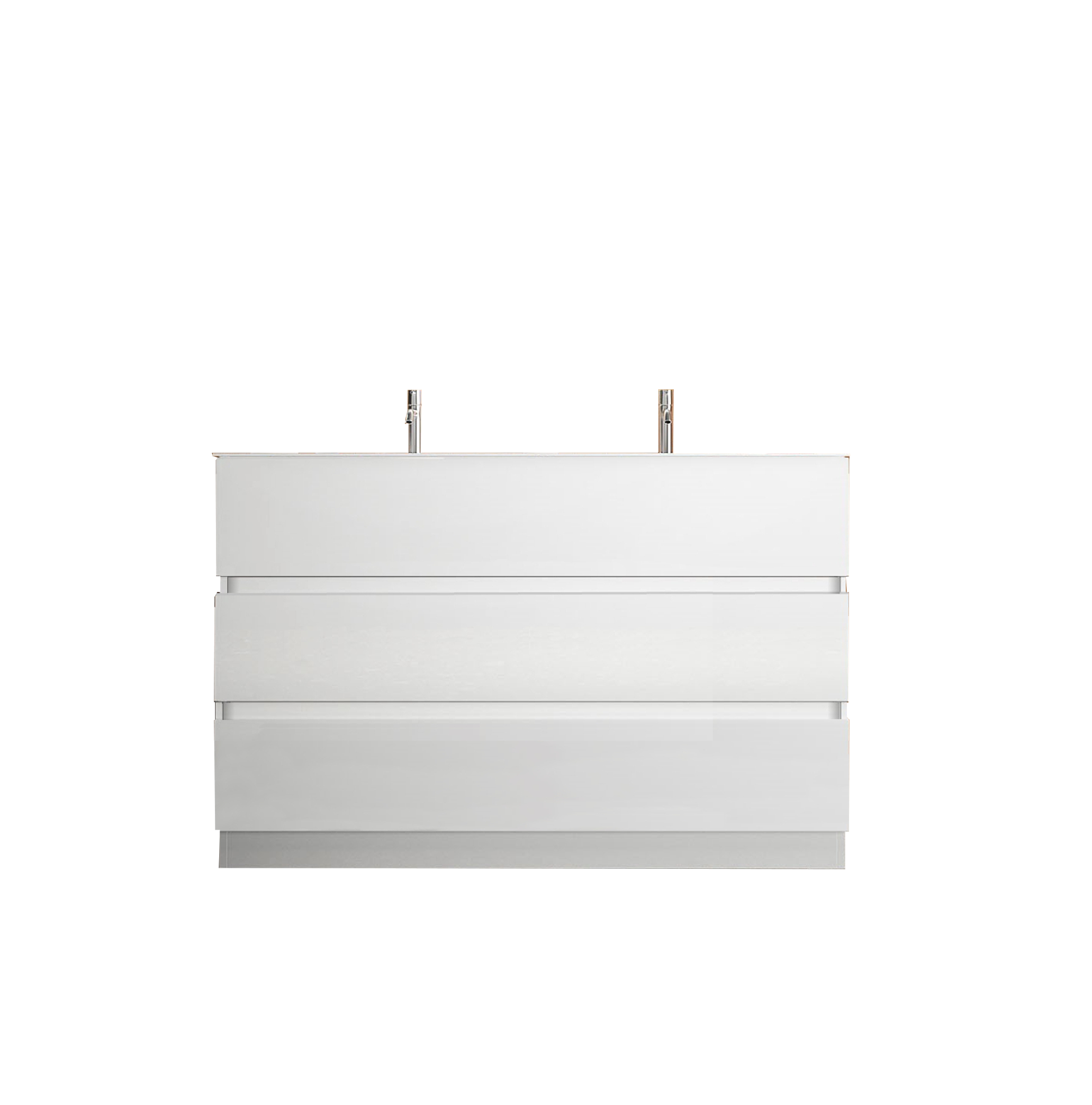 Mobile Bagno a Terra (lavabo a Doppia Vasca) - 3 Cassetti LONDON 122 cm Bianco Lucido
