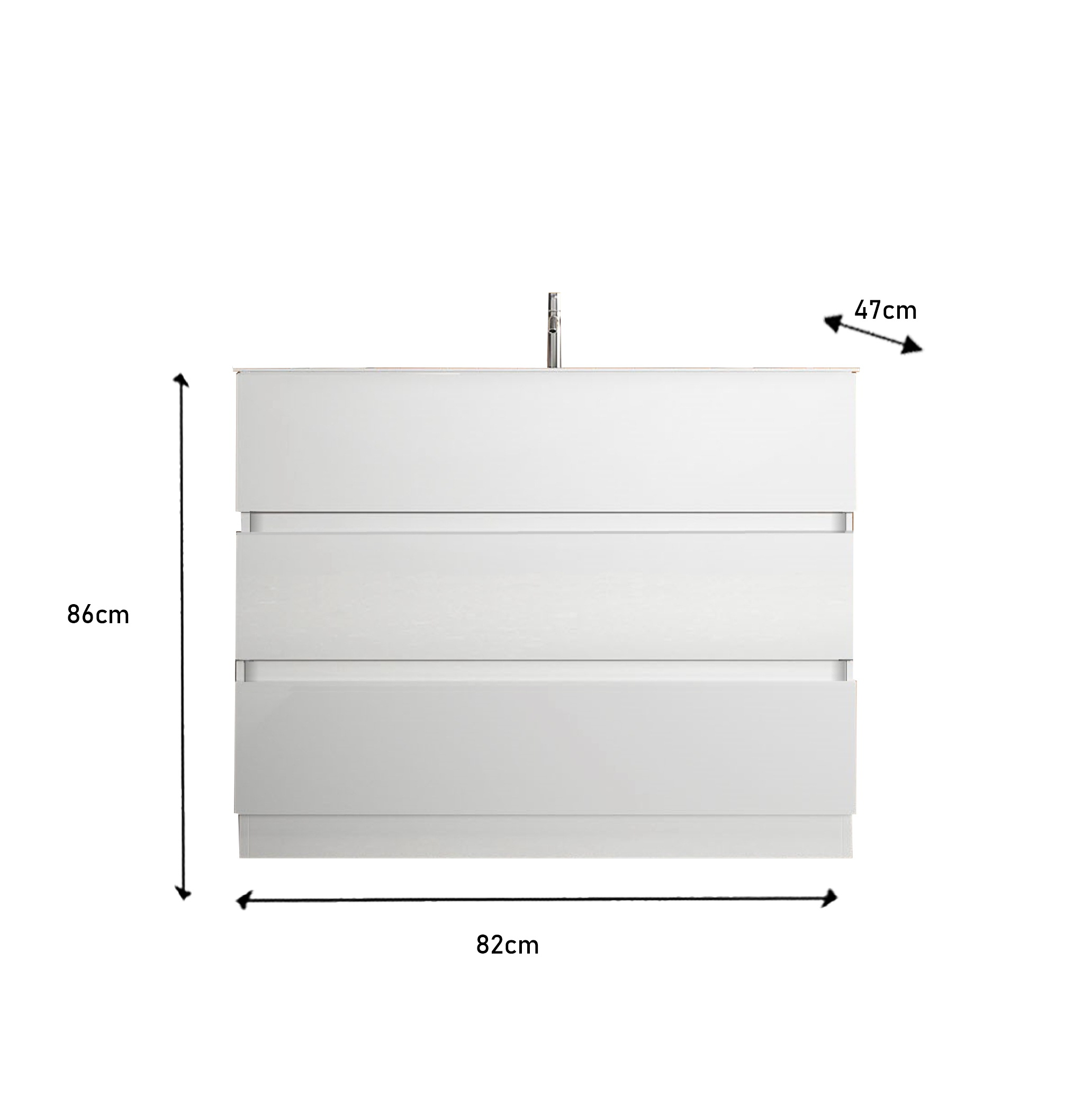 Mobile Bagno a Terra 3 Cassetti LONDON 82 cm Bianco Lucido