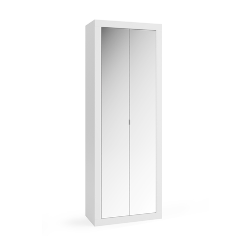 Armadio a 2 Ante - con Specchio - 5 Ripiani MADRID 70 cm Bianco Lucido