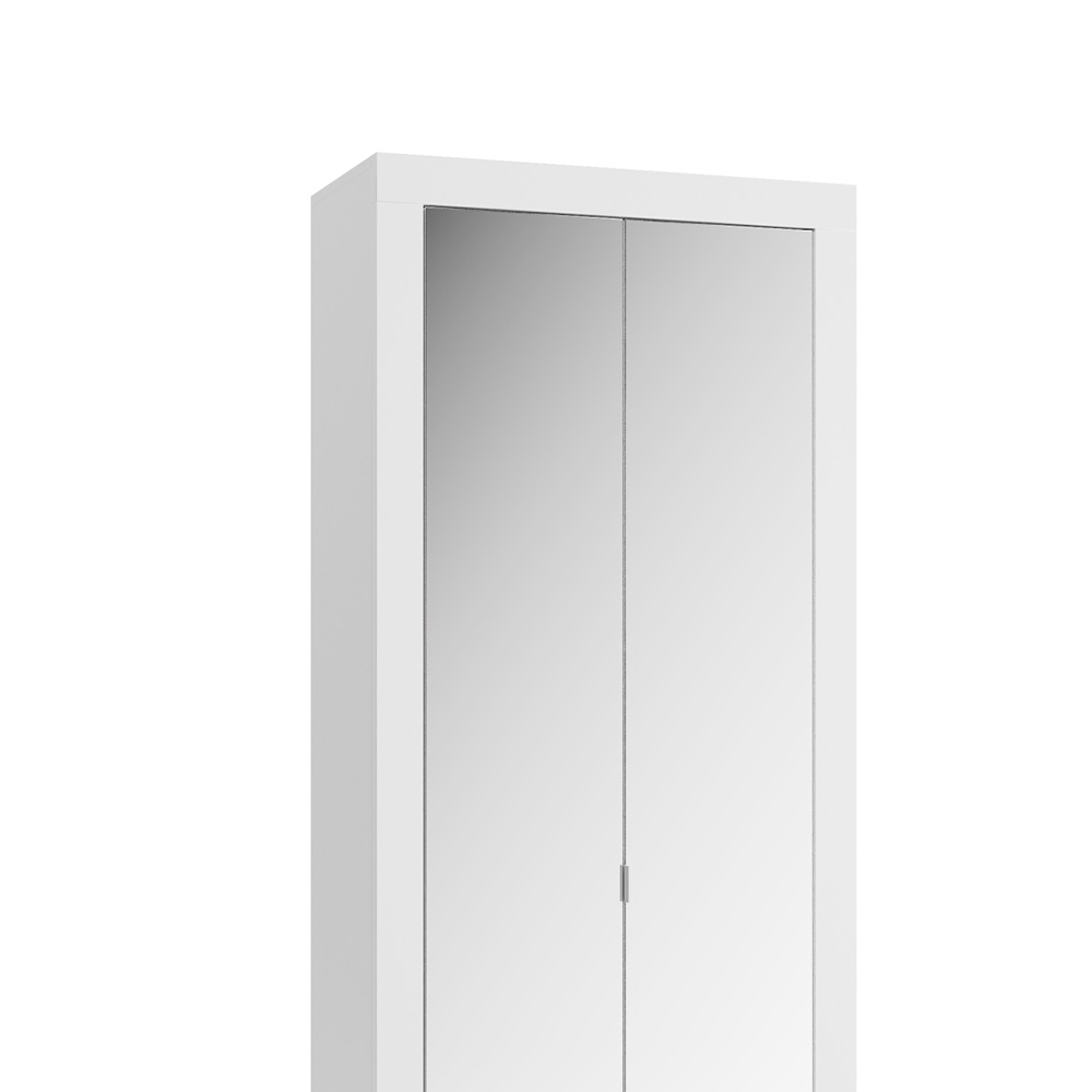 Armadio a 2 Ante - con Specchio - 5 Ripiani MADRID 70 cm Bianco Lucido