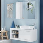 MADRID Specchiera - con Colonna 1 Anta e Luce LED 92 cm Bianco Lucido