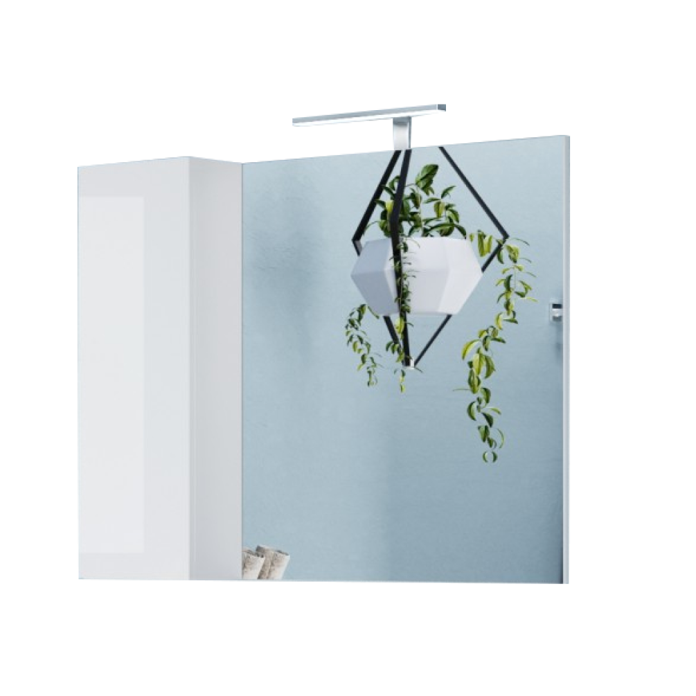MADRID Specchiera - con Colonna 1 Anta e Luce LED 92 cm Bianco Lucido
