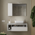 BARCELONA Mobile da Bagno con Lavabo in Ceramica, Sospeso, Larghezza 110 cm, Specchio con Illuminazione Laccato Bianco Lucido / Cemento