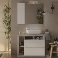 BARCELONA Mobile da Bagno con Lavabo in Ceramica, a Terra, Larghezza 92 cm, Specchio con Illuminazione Laccato Bianco Lucido / Cemento