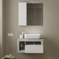 BARCELONA Mobile Bagno con Lavabo in Ceramica, Sospeso, Larghezza 78cm, Specchio con Illuminazione Laccato Bianco Lucido / Cemento