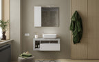 Mobile Bagno Sospeso 1 Cassetto BARCELONA 92 cm Bianco Lucido / Cemento