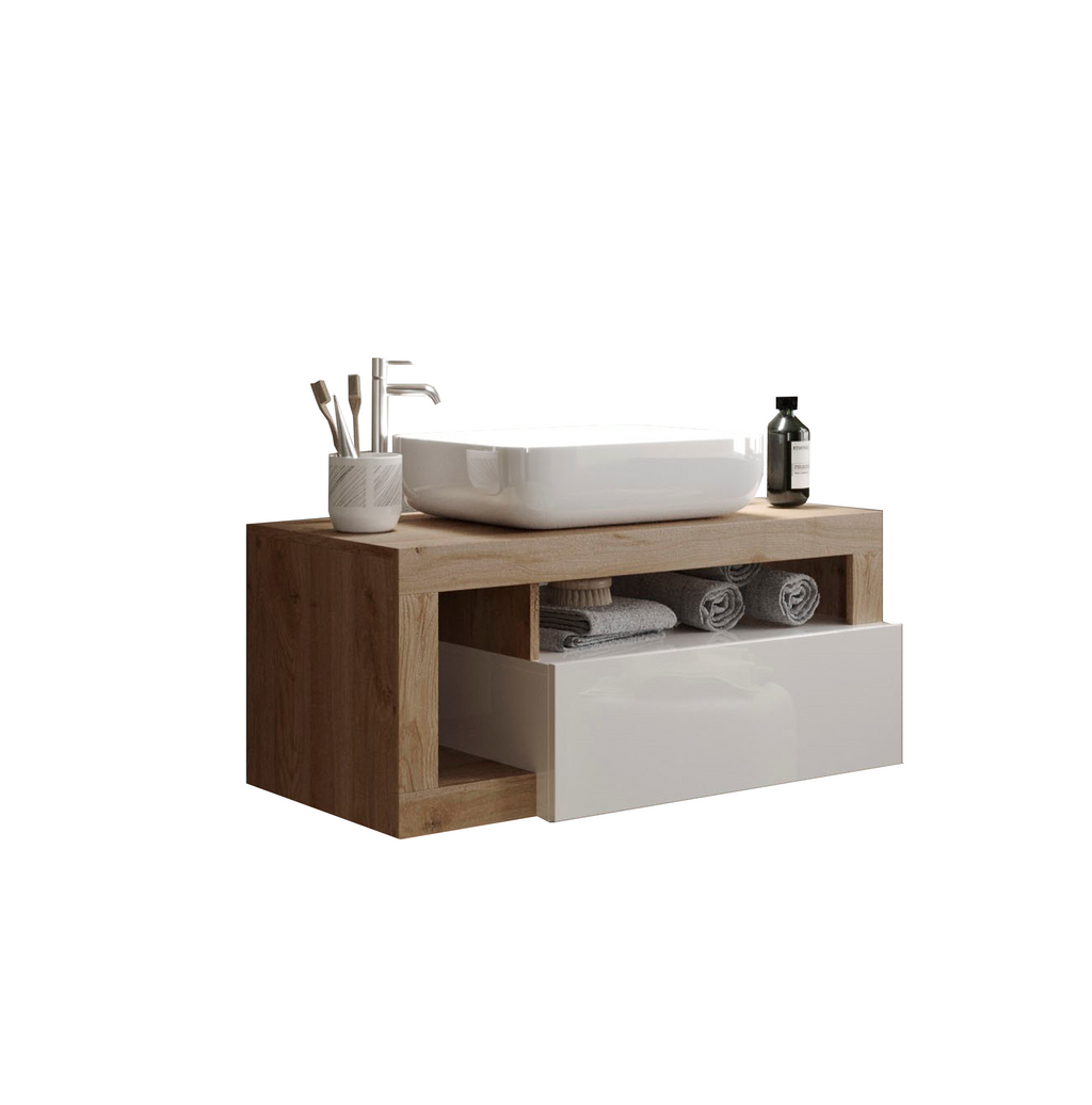 Mobile Bagno Sospeso 1 Cassetto BARCELONA 110 cm Bianco Lucido / Kadiz