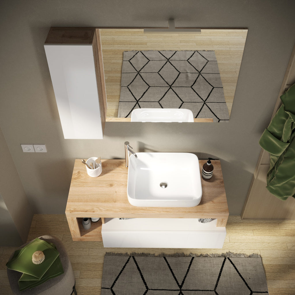 Mobile Bagno Sospeso 1 Cassetto BARCELONA 110 cm Bianco Lucido / Kadiz